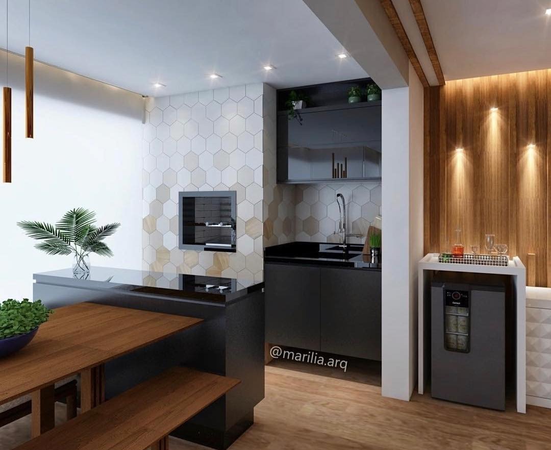 Outra utilização do porcelanato Giardino Hexa Be foi nesse projeto da arquiteta Marília Zimmermann, que mesclou as texturas e as cores da coleção.